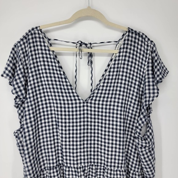 Abercrombie & Fitch Women's Size XXL Top V Neck Smocked Babydoll Peplum Check - Picture 5 of 10